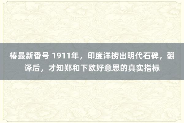 椿最新番号 1911年，印度洋捞出明代石碑，翻译后，才知郑和下欧好意思的真实指标