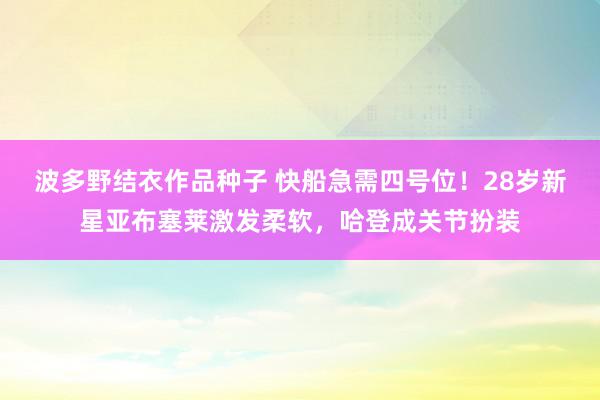 波多野结衣作品种子 快船急需四号位！28岁新星亚布塞莱激发柔软，哈登成关节扮装